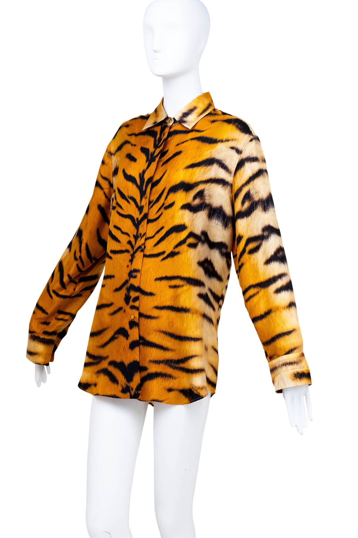 Roberto Cavalli Orange "Savage Tiger" Print Silk LS Blouse Fall 2000 Size L