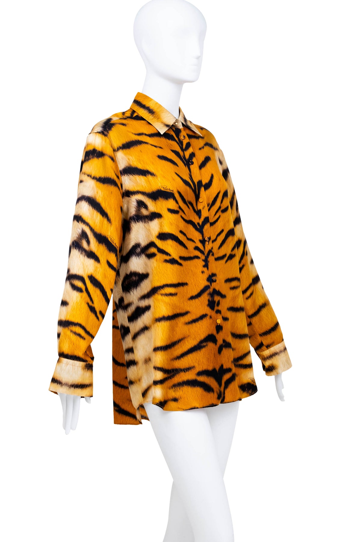 Roberto Cavalli Orange "Savage Tiger" Print Silk LS Blouse Fall 2000 Size L