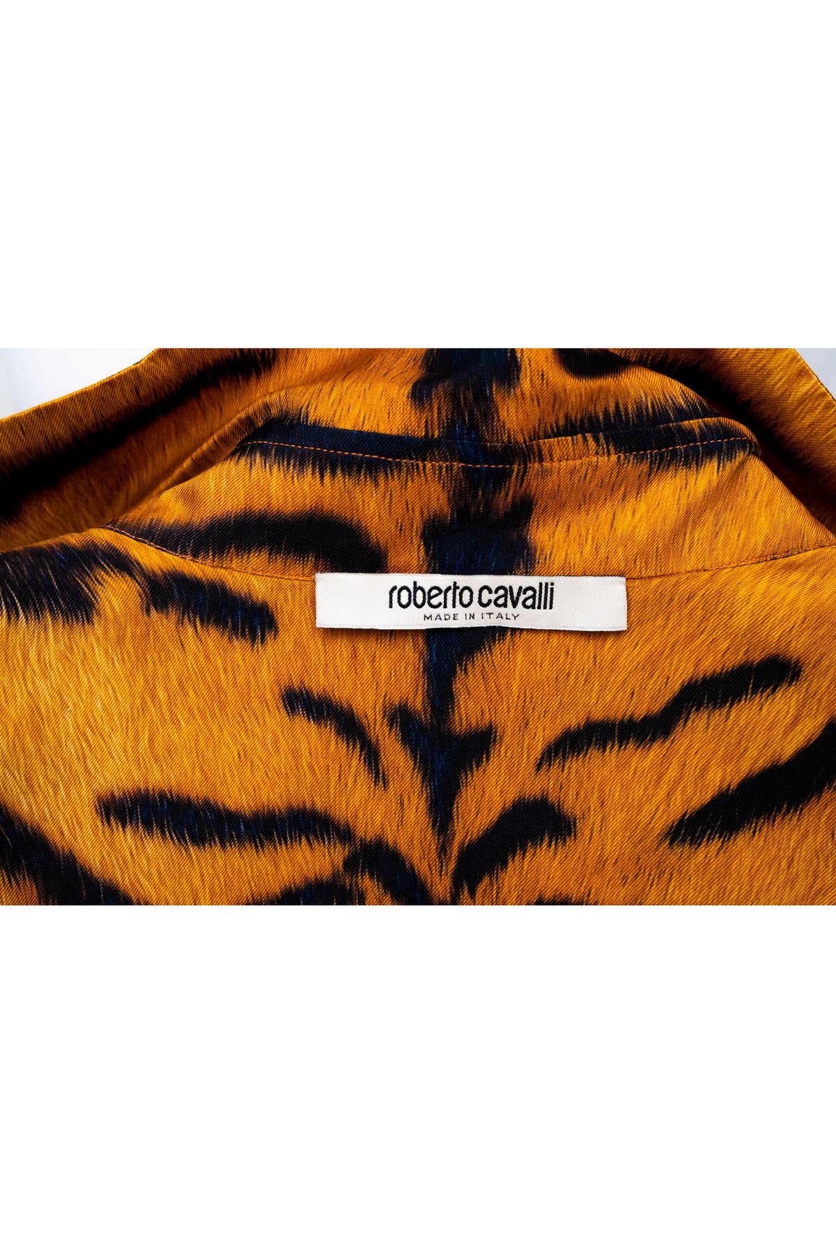 Roberto Cavalli Orange "Savage Tiger" Print Silk LS Blouse Fall 2000 Size L