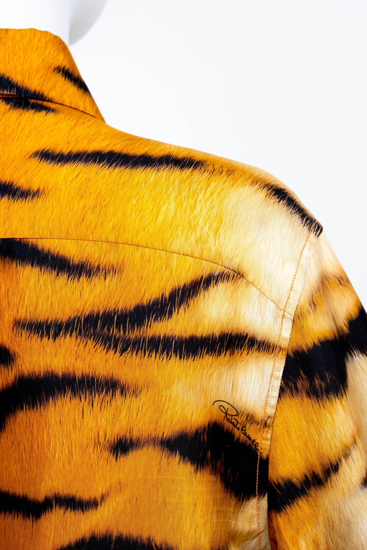 Roberto Cavalli Orange "Savage Tiger" Print Silk LS Blouse Fall 2000 Size L