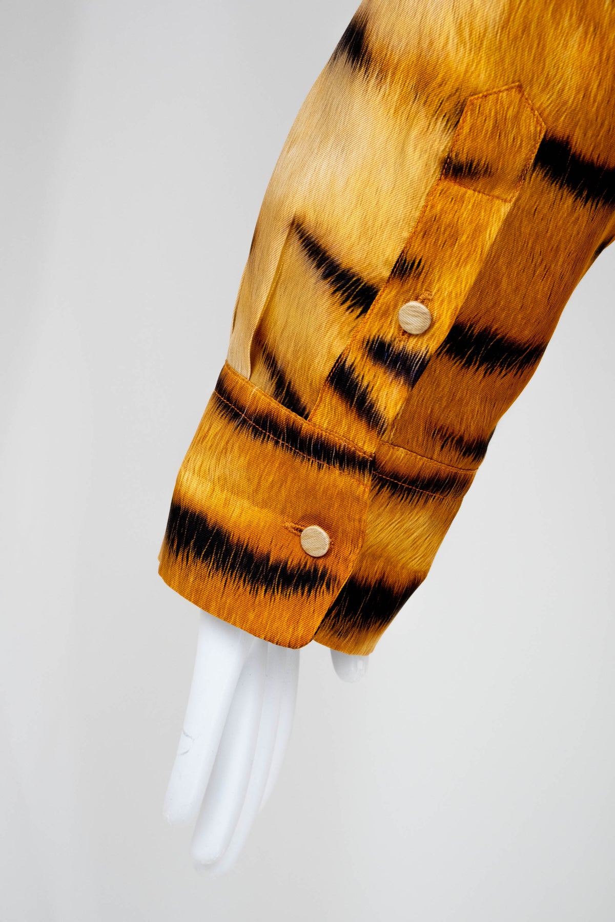 Roberto Cavalli Orange "Savage Tiger" Print Silk LS Blouse Fall 2000 Size L