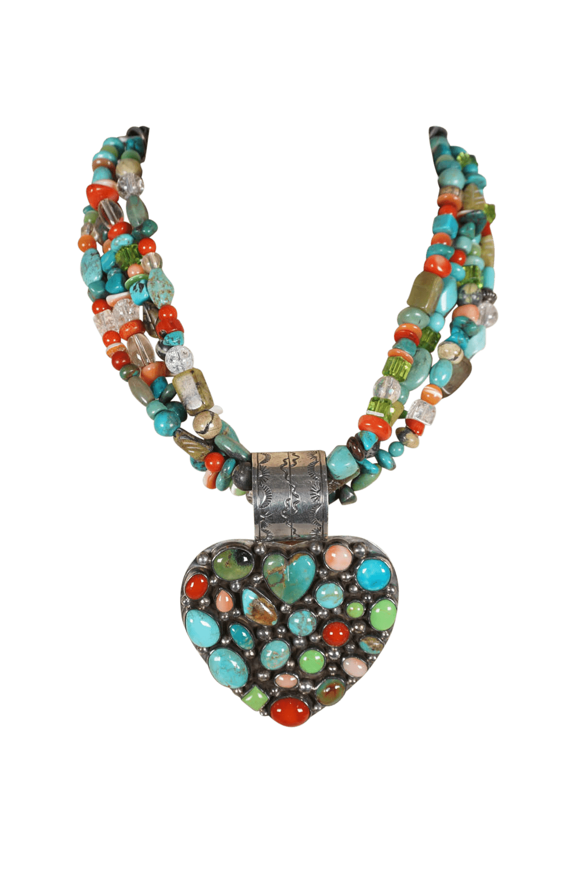 Rocki Gorman Sterling Silver 925 Heart Necklace Turquoise Coral - Foxy Couture Carmel