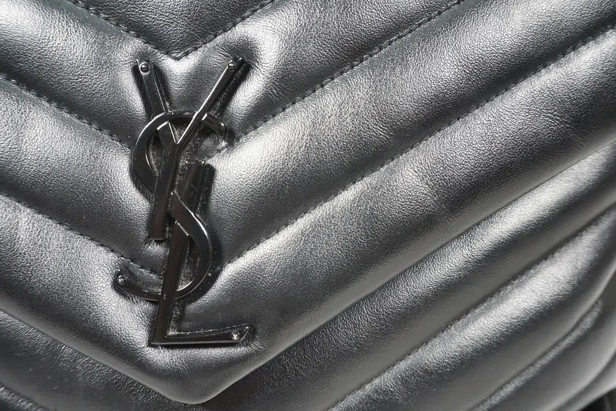 Saint Laurent YSL Black Leather LouLou Chevron Flap Purse