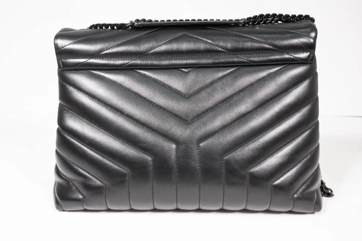 Saint Laurent YSL Black Leather LouLou Chevron Flap Purse