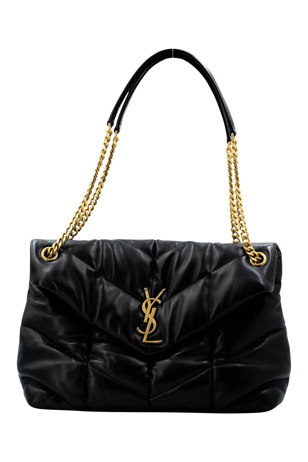 Saint Laurent Size Medium Black GHW Quilted Leather Puffer Lou Lou Purse