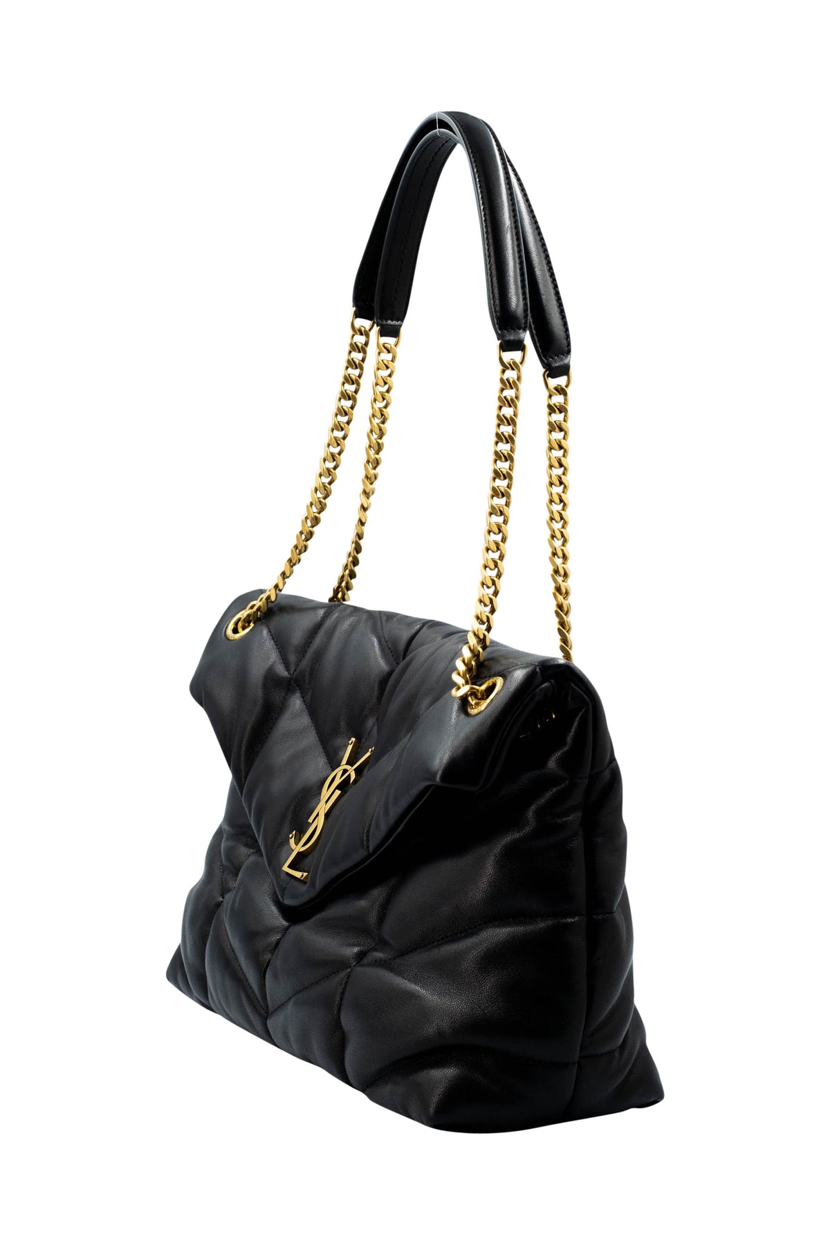 Saint Laurent Size Medium Black GHW Quilted Leather Puffer Lou Lou Purse