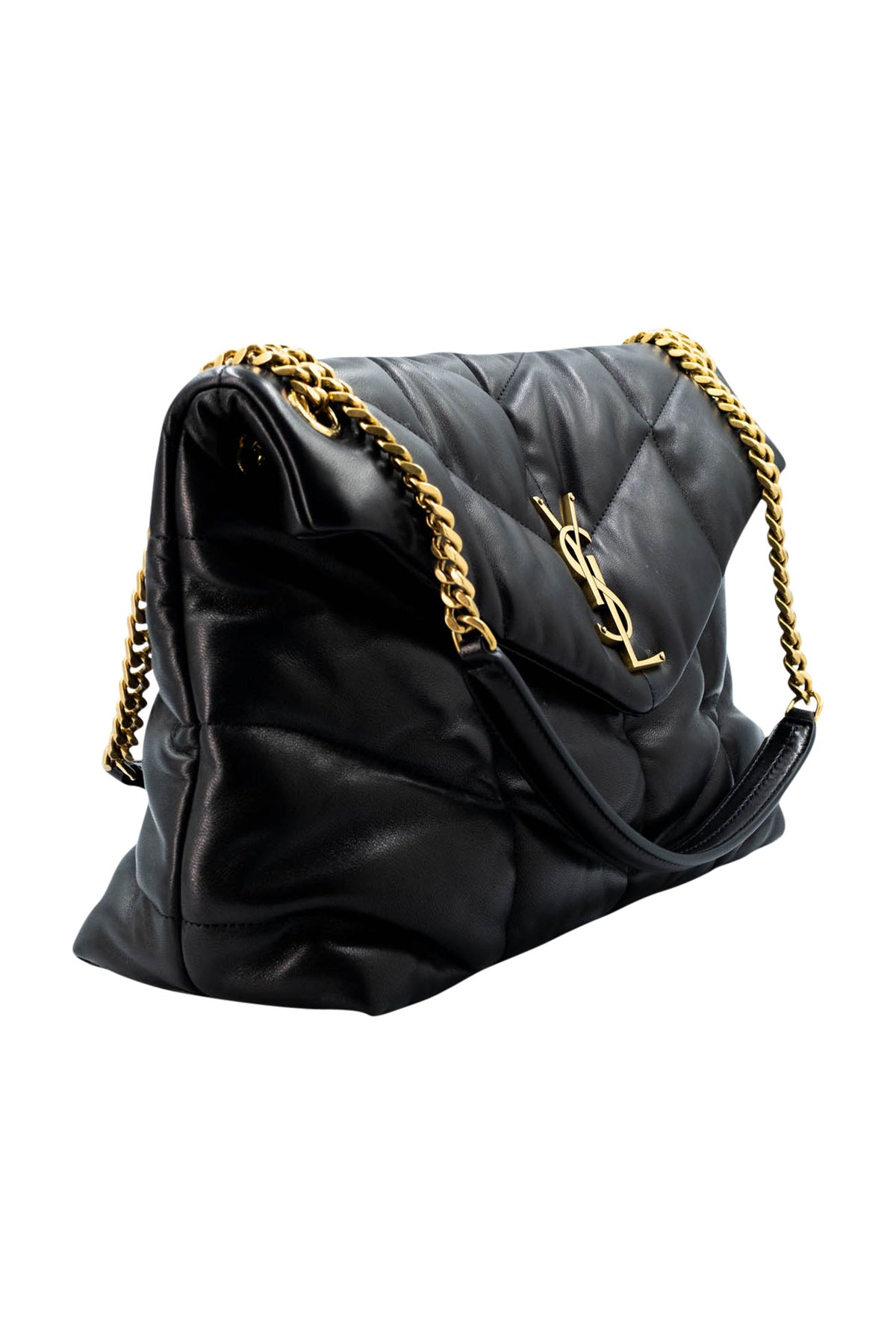 Saint Laurent Size Medium Black GHW Quilted Leather Puffer Lou Lou Purse