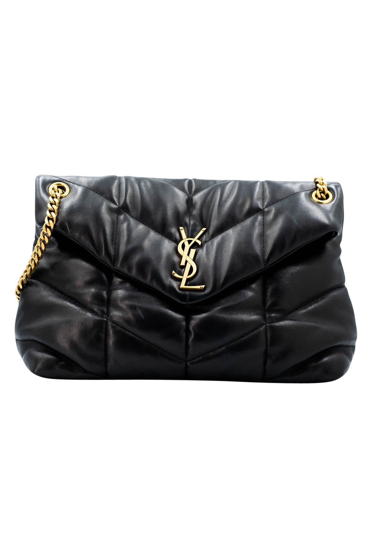 Saint Laurent Size Medium Black GHW Quilted Leather Puffer Lou Lou Purse