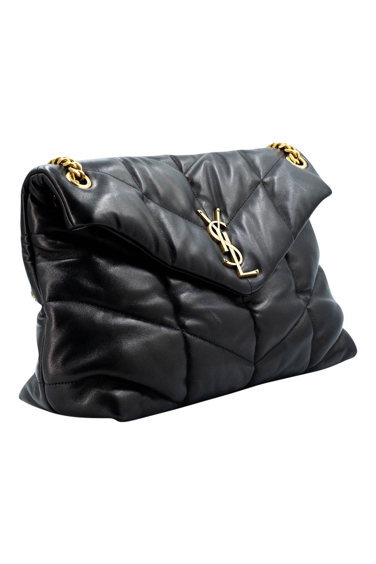 Saint Laurent Size Medium Black GHW Quilted Leather Puffer Lou Lou Purse