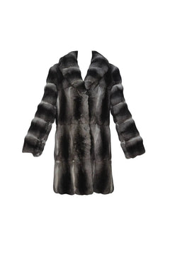 Saks 5th Ave Size 26 Grey Chinchilla Knee Length Coat - Foxy