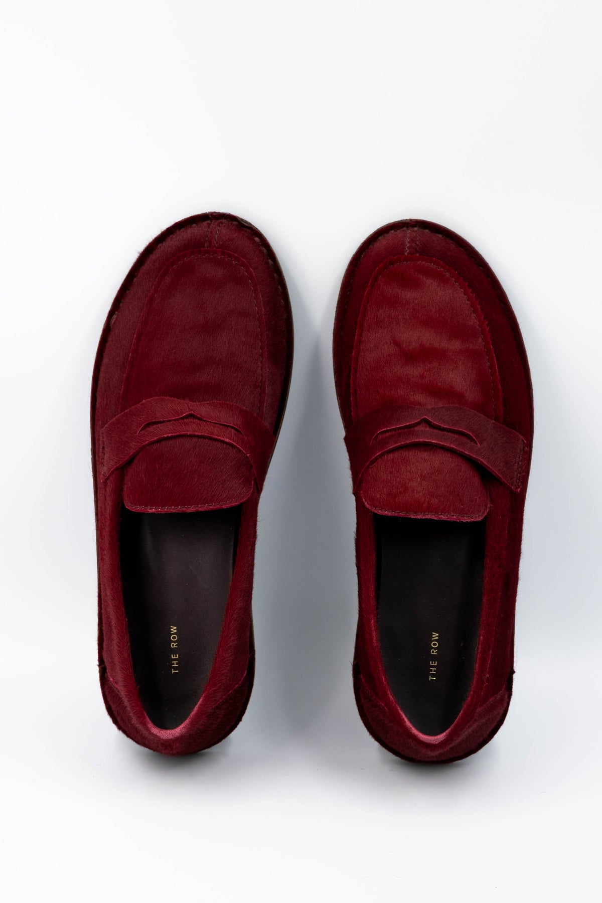 The Row Burgundy Cary Pony Hair Loafers Size 37.5