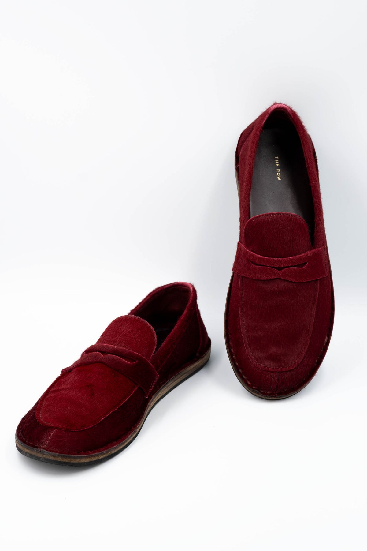 The Row Burgundy Cary Pony Hair Loafers Size 37.5