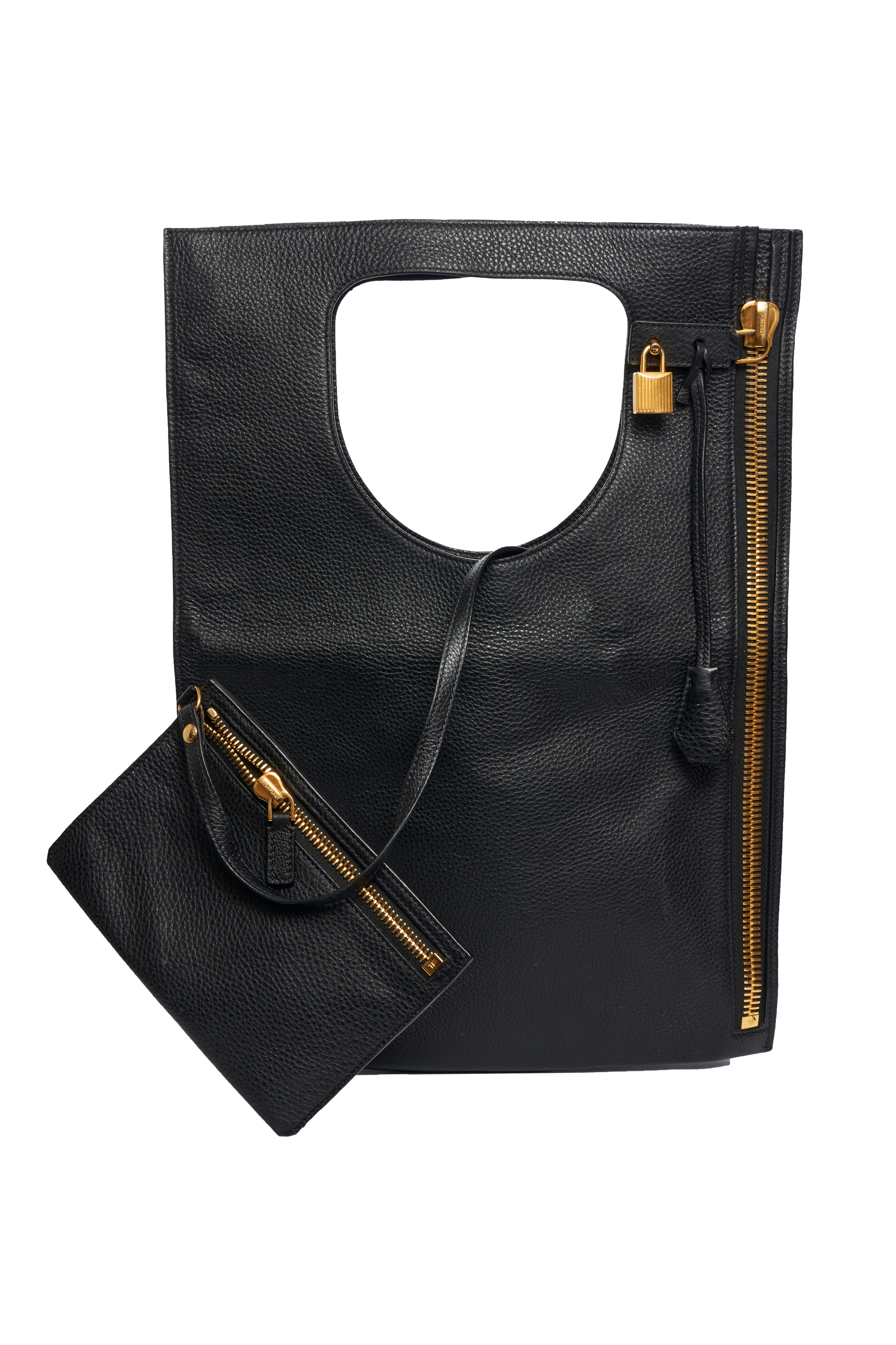 Tom Ford Black Alix Fold Over Zipper Tote - Foxy Couture Carmel