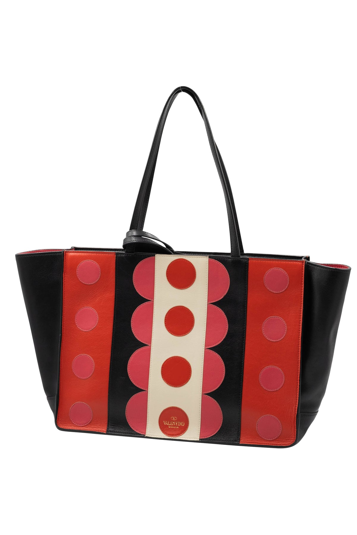 Valentino Pink and Red Black Scallop Edge Tote