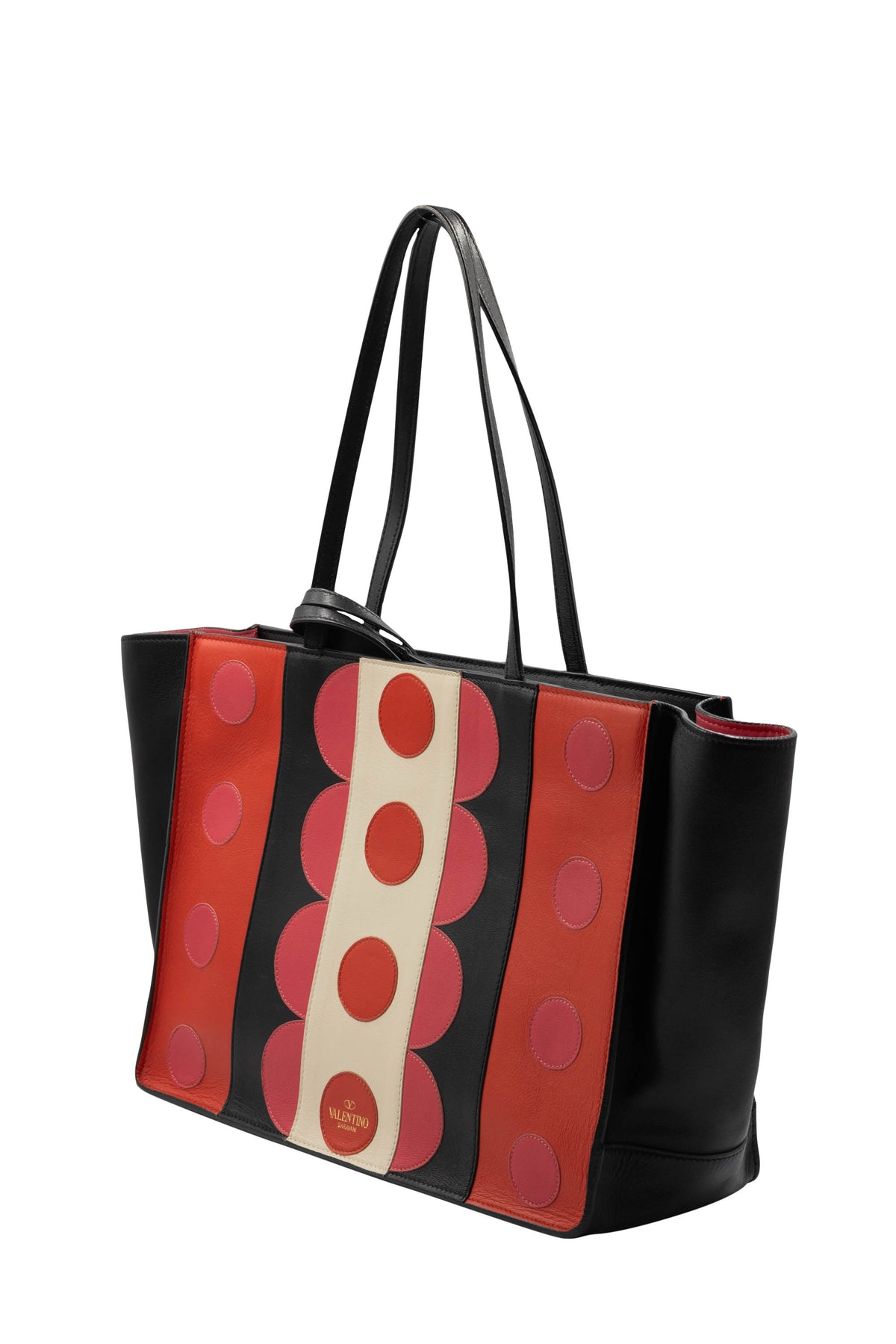 Valentino Pink and Red Black Scallop Edge Tote