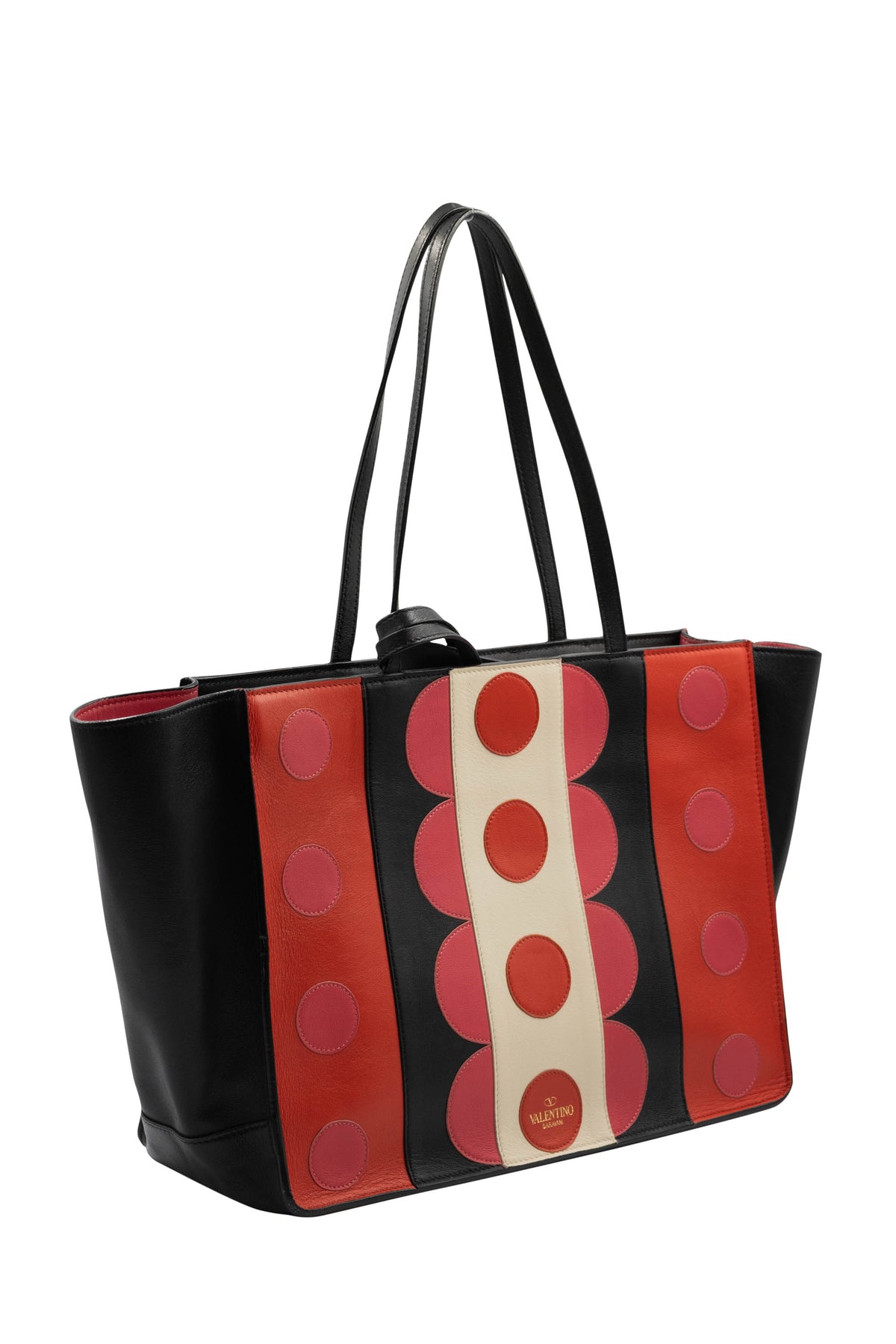 Valentino Pink and Red Black Scallop Edge Tote