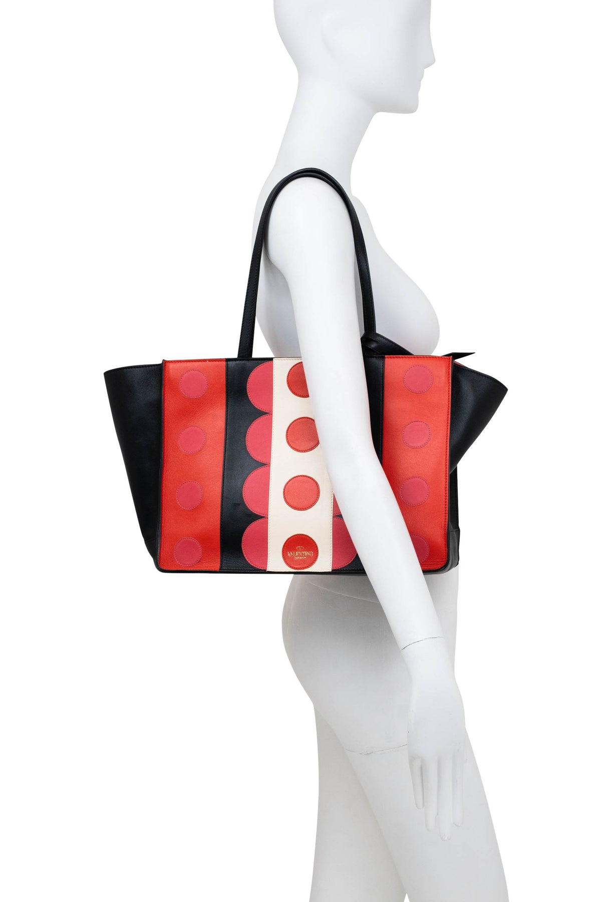 Valentino Pink and Red Black Scallop Edge Tote