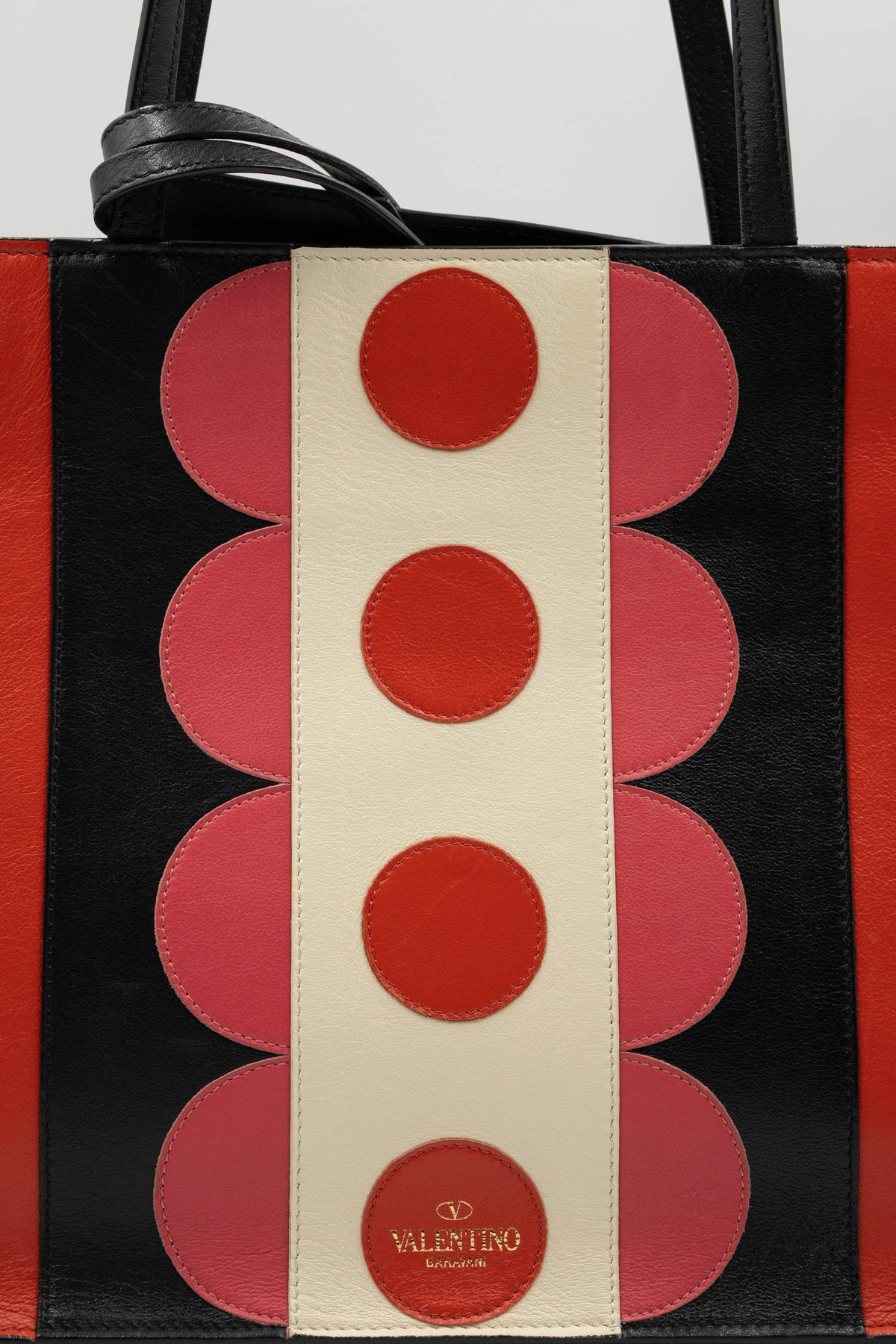 Valentino Pink and Red Black Scallop Edge Tote