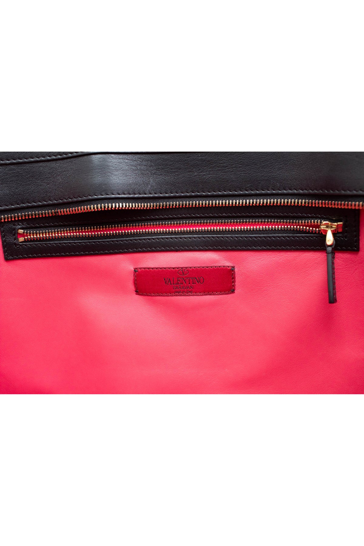 Valentino Pink and Red Black Scallop Edge Tote