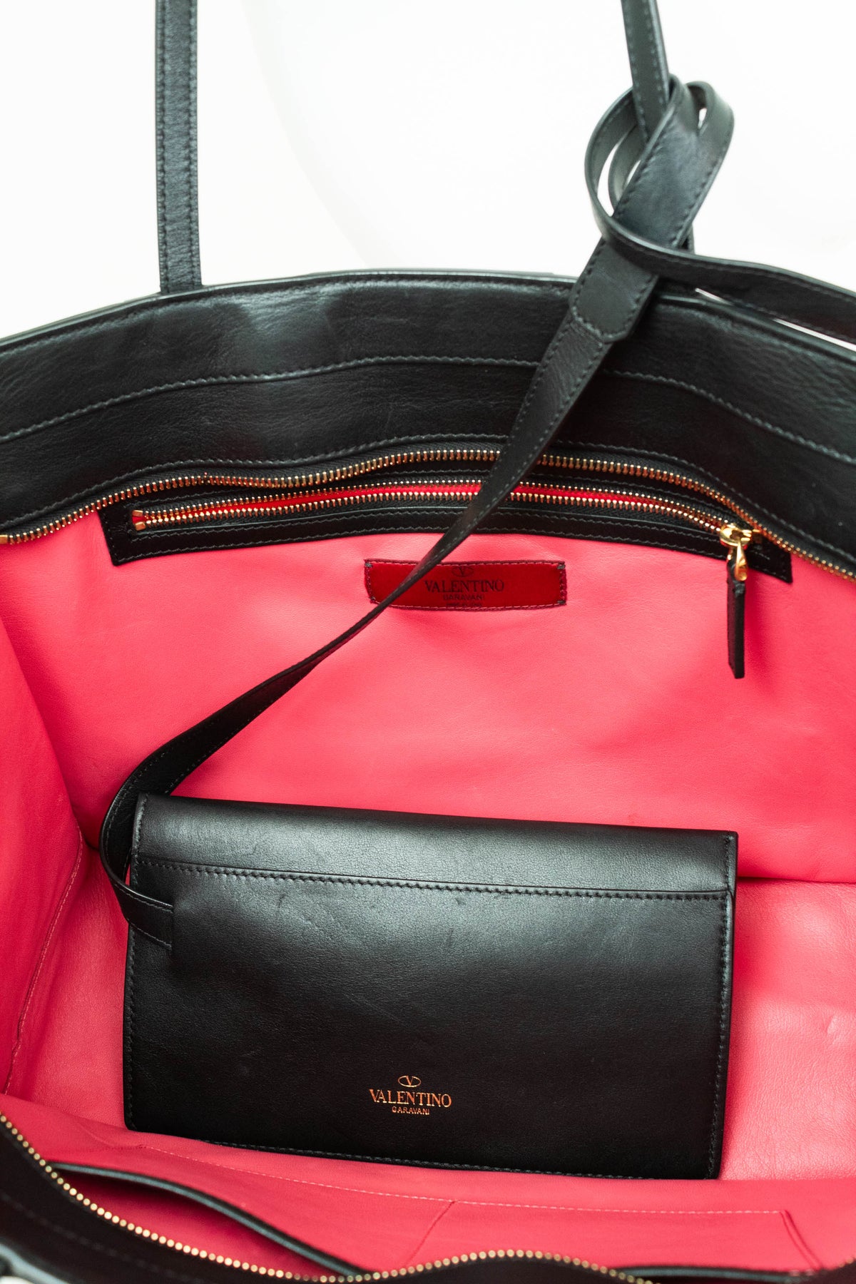 Valentino Pink and Red Black Scallop Edge Tote