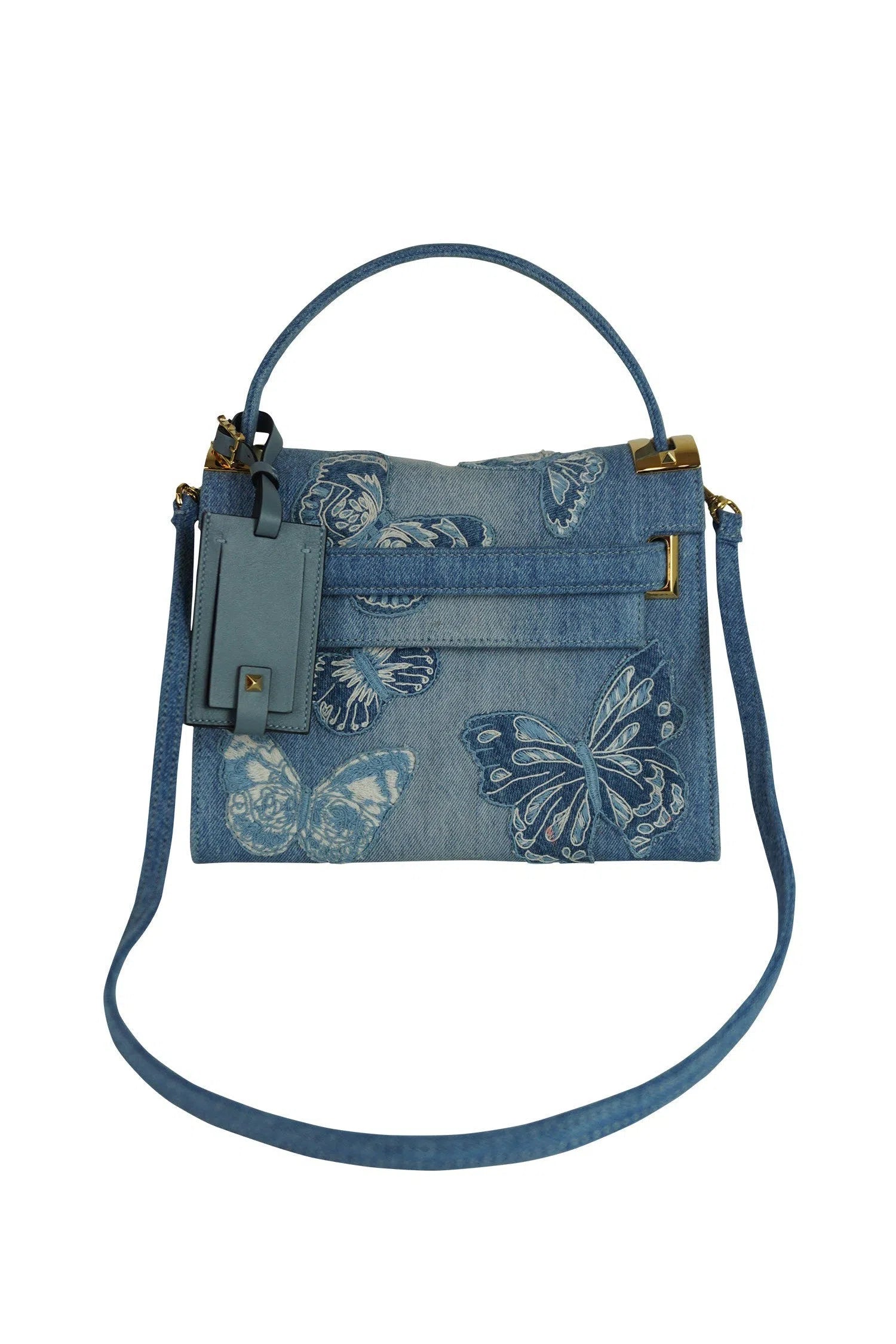 Valentino Denim Butterfly Top Handle Purse