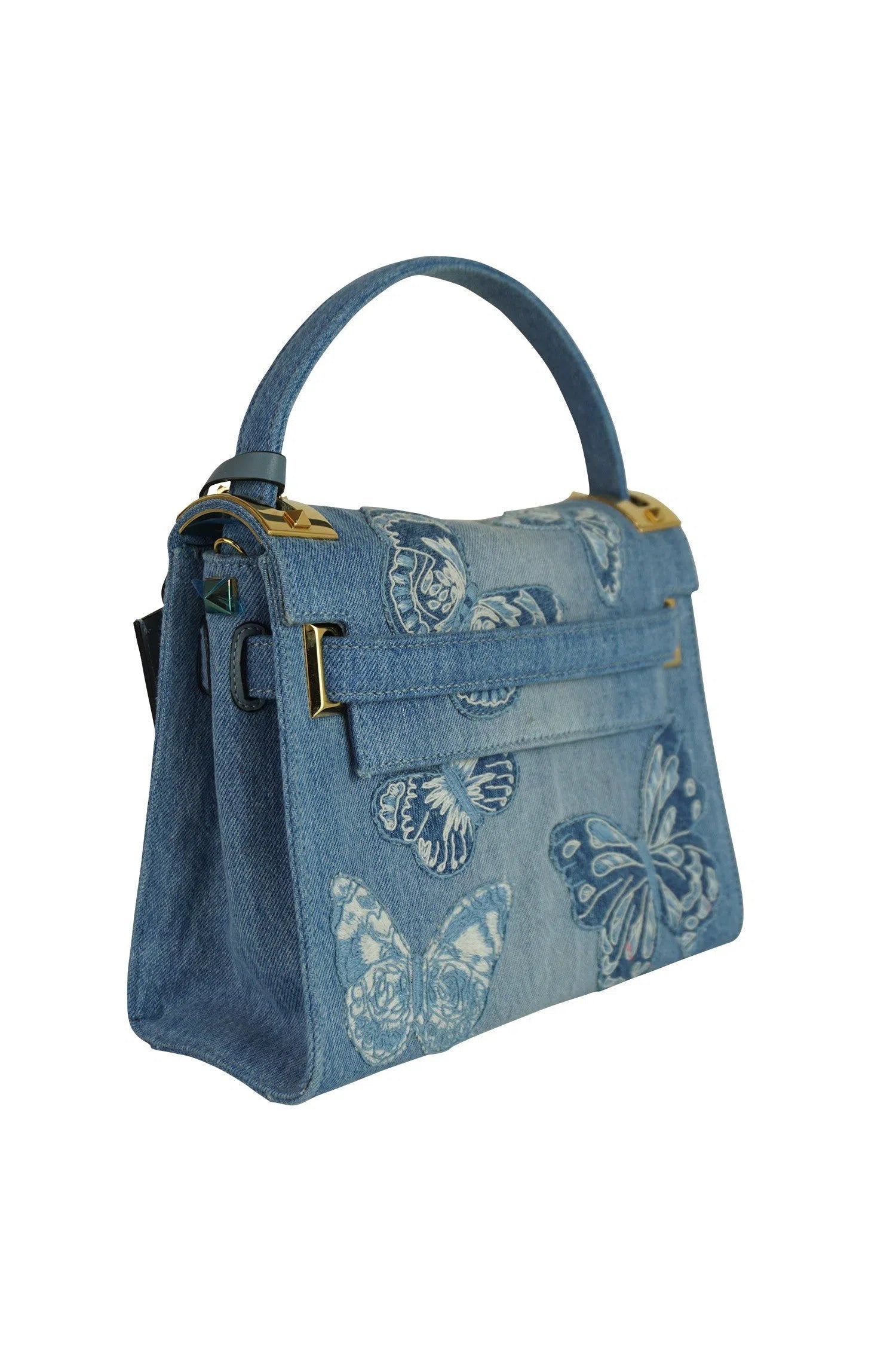 Valentino Denim Butterfly Top Handle Purse - Foxy Couture Carmel