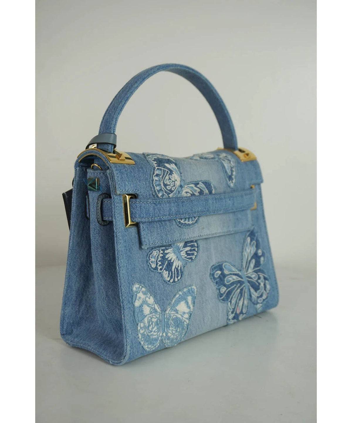 Valentino Denim Butterfly Top Handle Purse