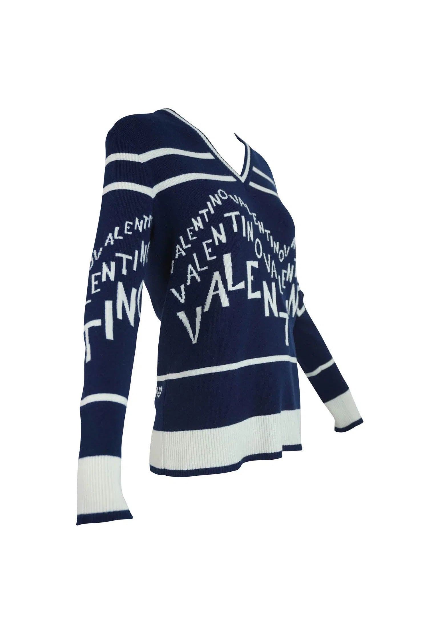 Valentino Logo V Neck Sweater 2019 - Foxy Couture Carmel