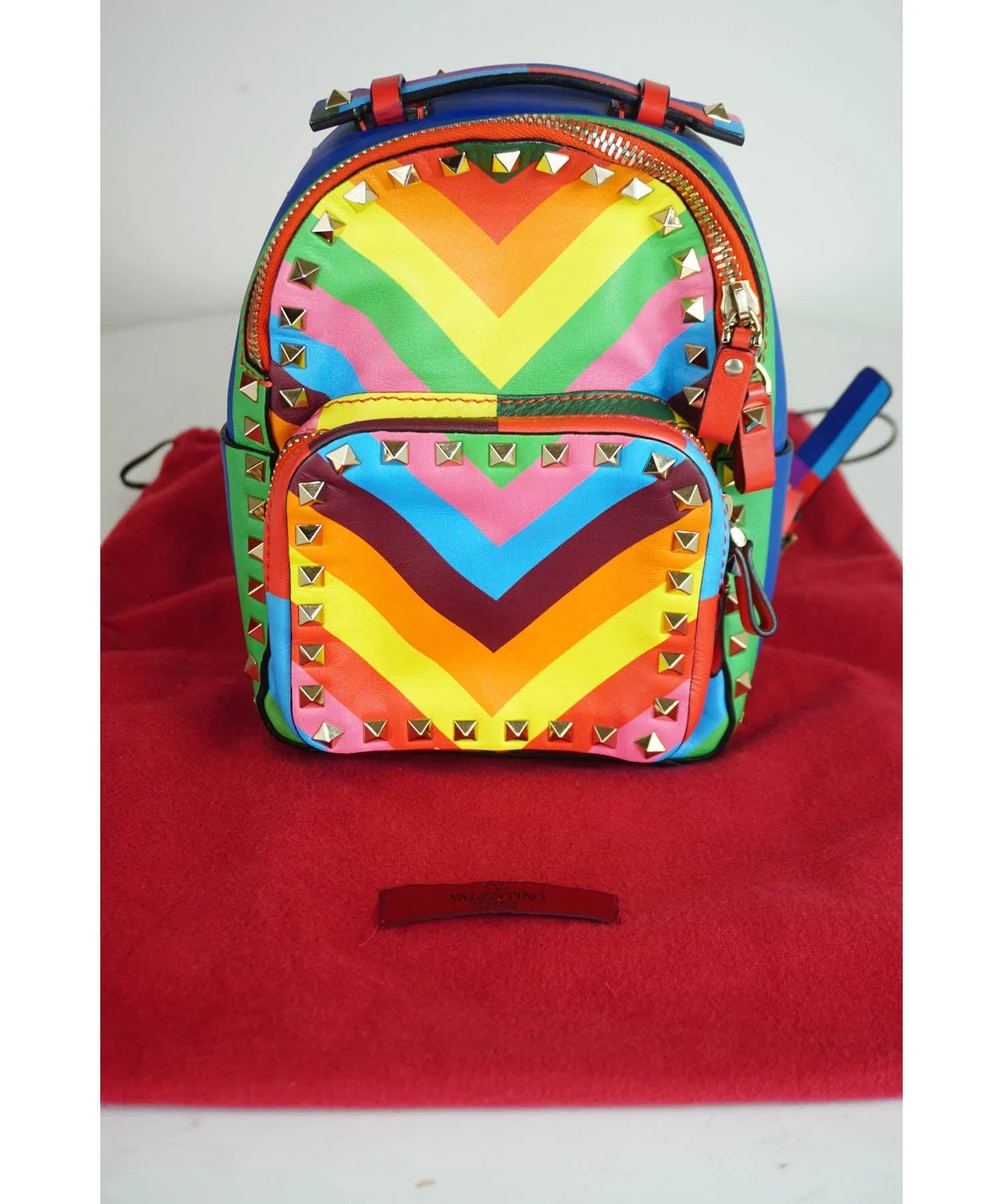 Valentino Mini Rainbow Rockstud Backpack 2015 - Foxy Couture Carmel
