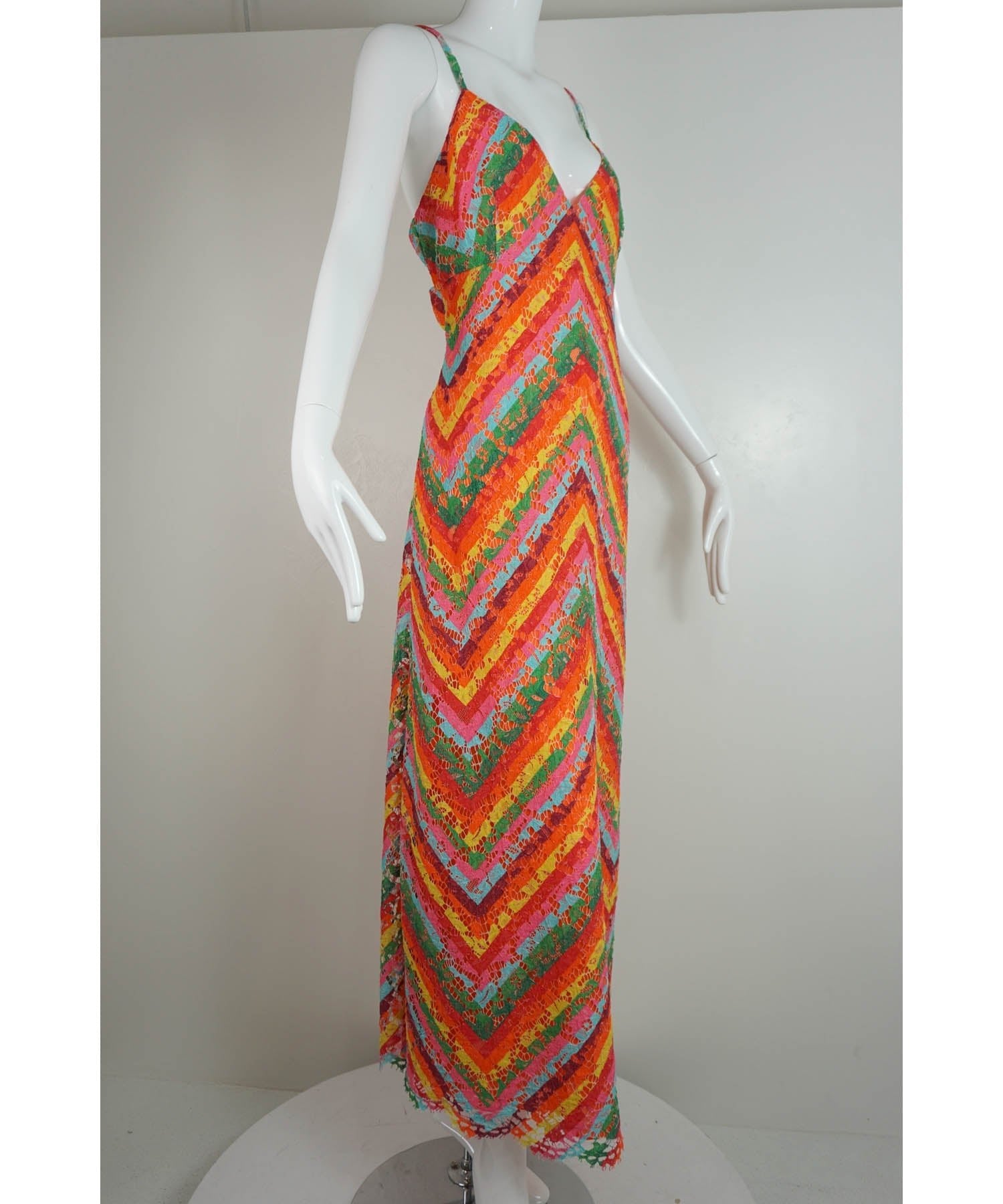 Valentino Rainbow Lace Maxi Dress 48/12 - Foxy Couture Carmel