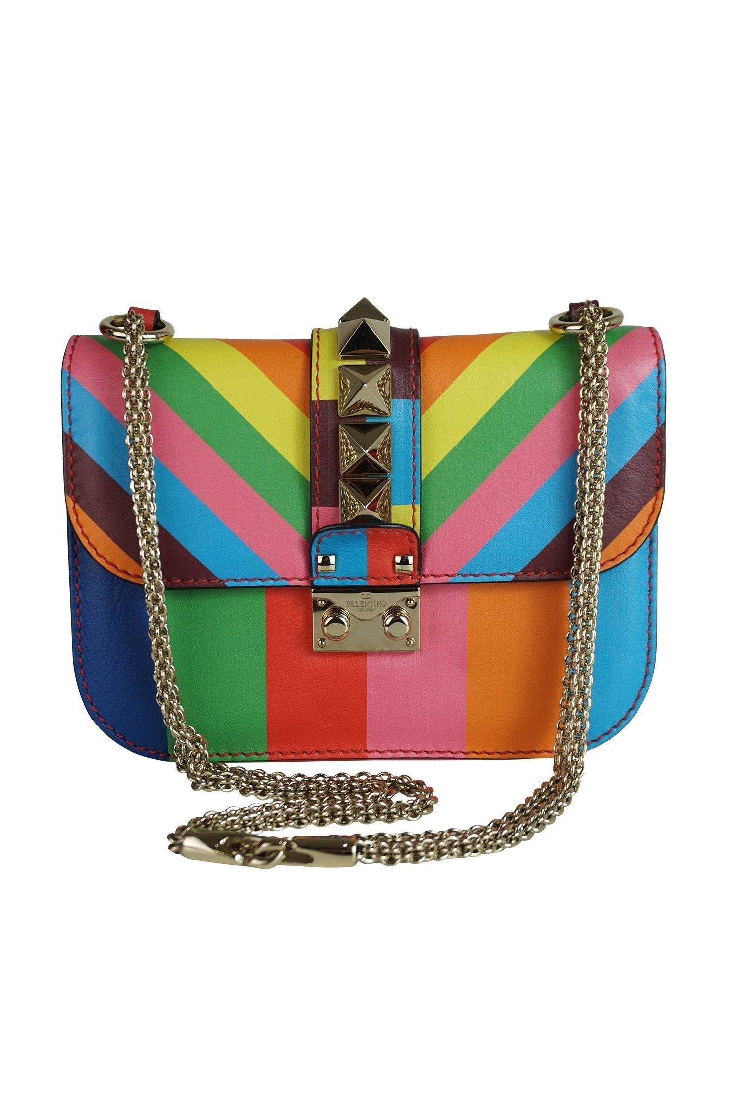 Valentino Rainbow Rockstud Glam Lock Bag 2015 - Foxy Couture Carmel
