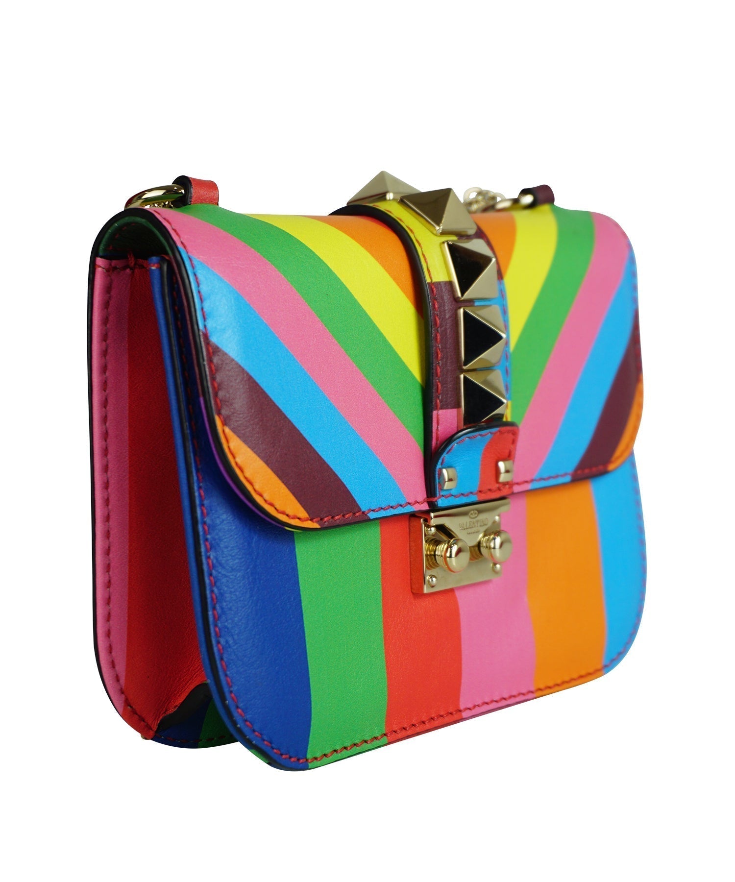 Valentino Rainbow Rockstud Glam Lock Bag 2015 - Foxy Couture Carmel