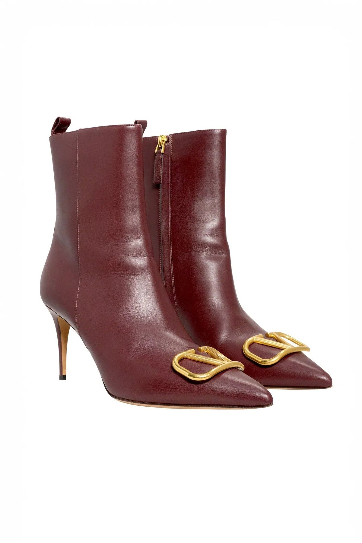 Valentino Size 39 Burgundy V Logo Stiletto Boots