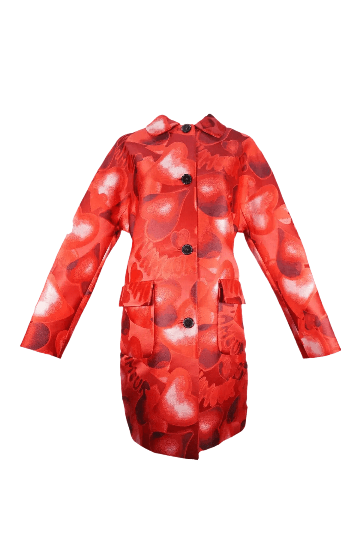 Valentino Size 42 Red L'Amour Heart Print Coat - Foxy Couture Carmel