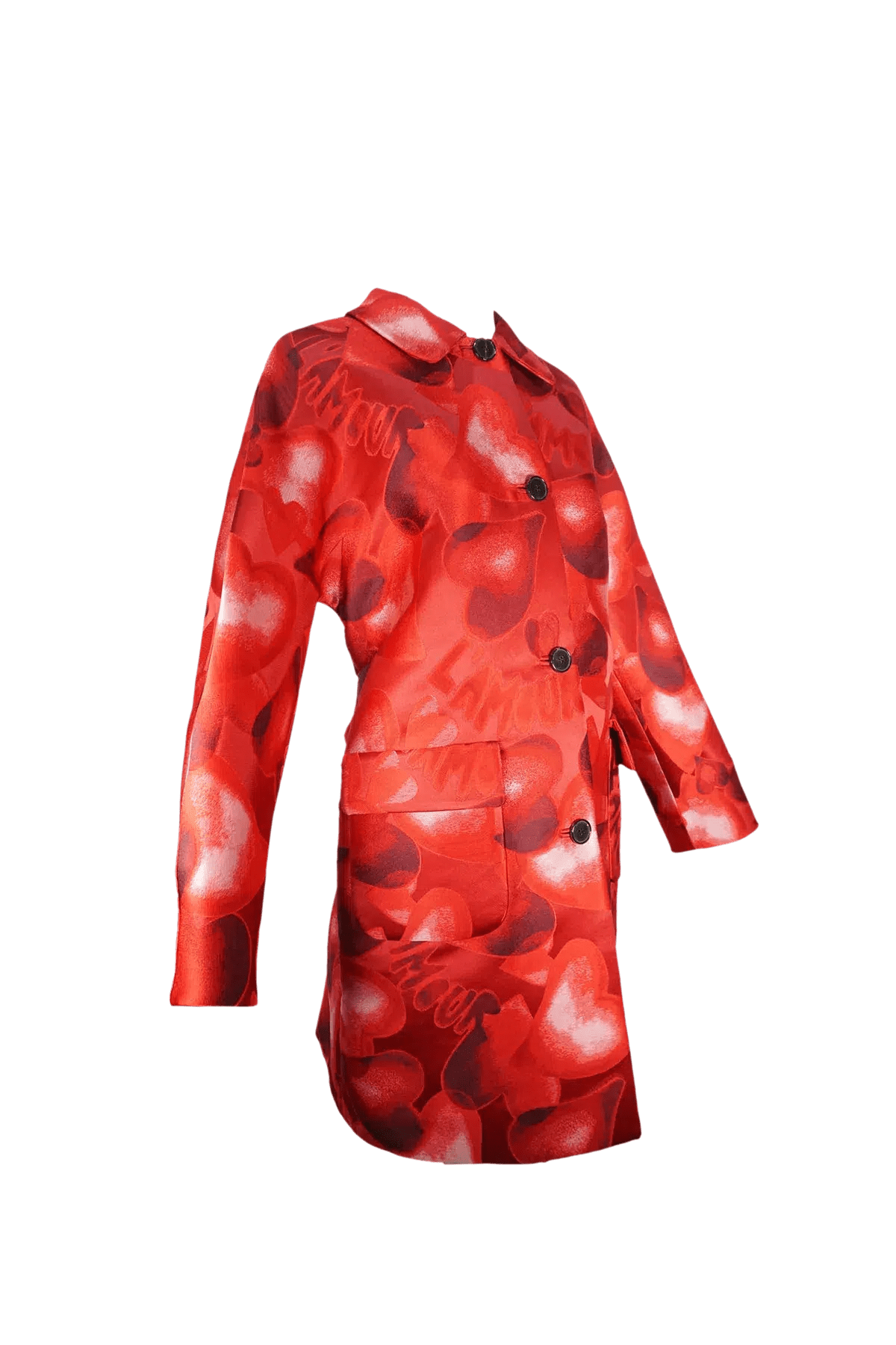 Valentino Size 42 Red L'Amour Heart Print Coat - Foxy Couture Carmel