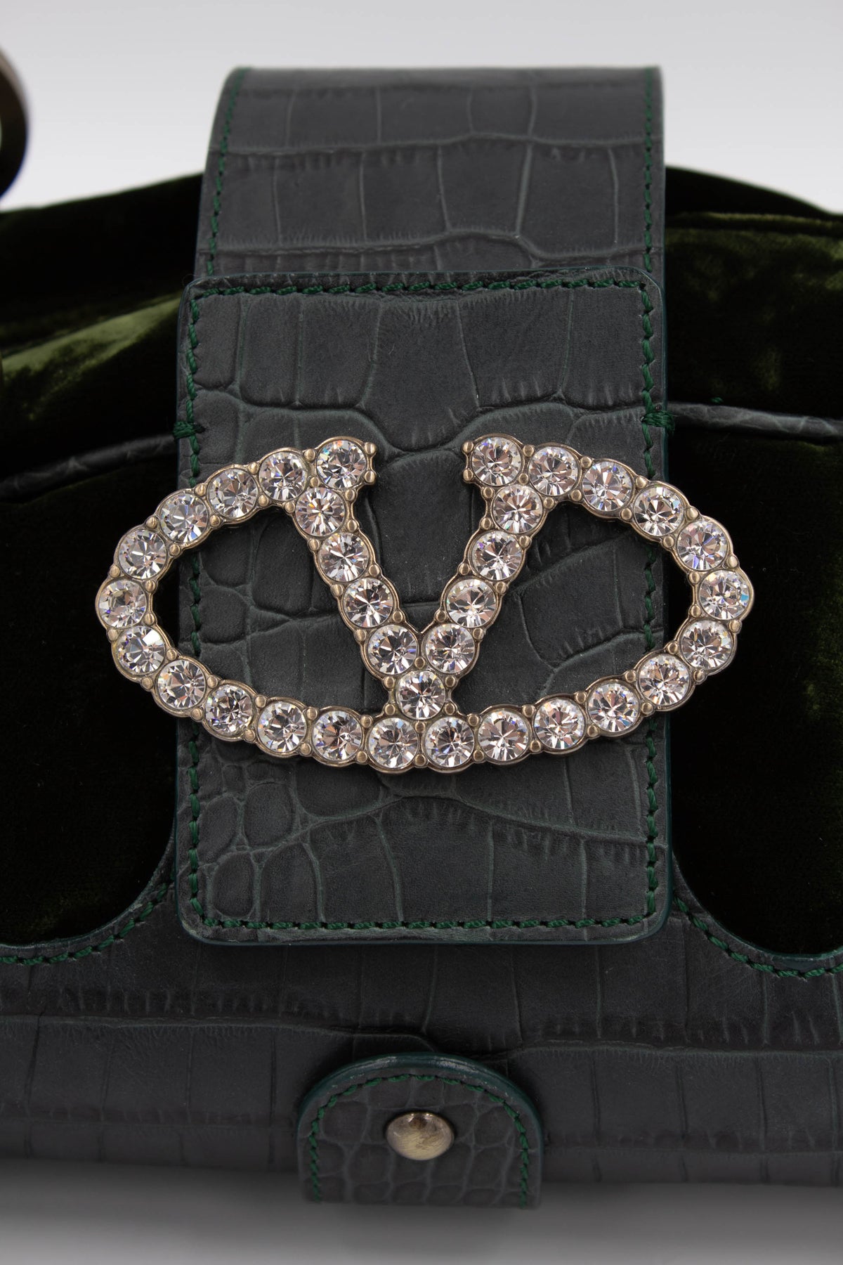 Valentino Green Leather and Velvet Purse Crystal V Logo 2009-10