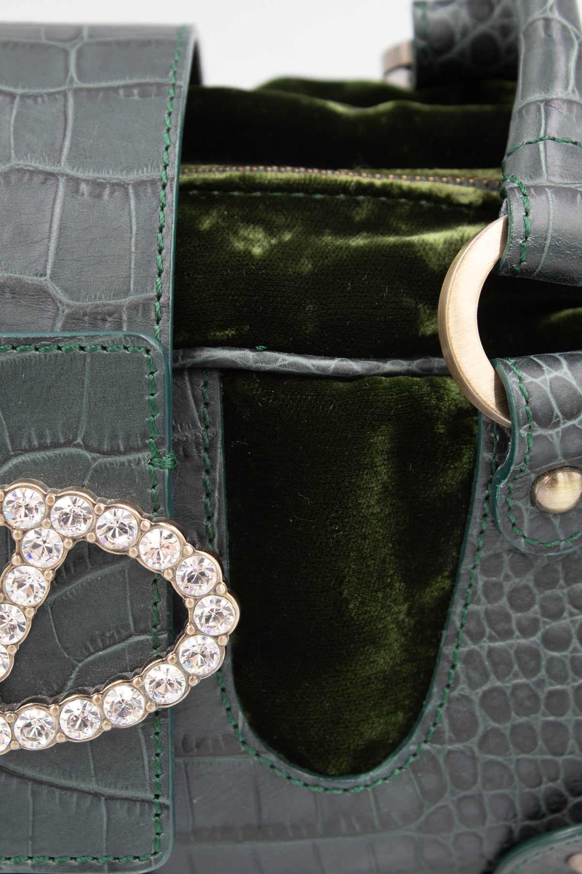 Valentino Green Leather and Velvet Purse Crystal V Logo 2009-10