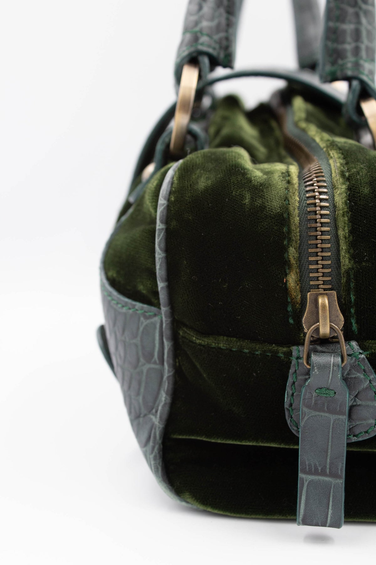 Valentino Green Leather and Velvet Purse Crystal V Logo 2009-10