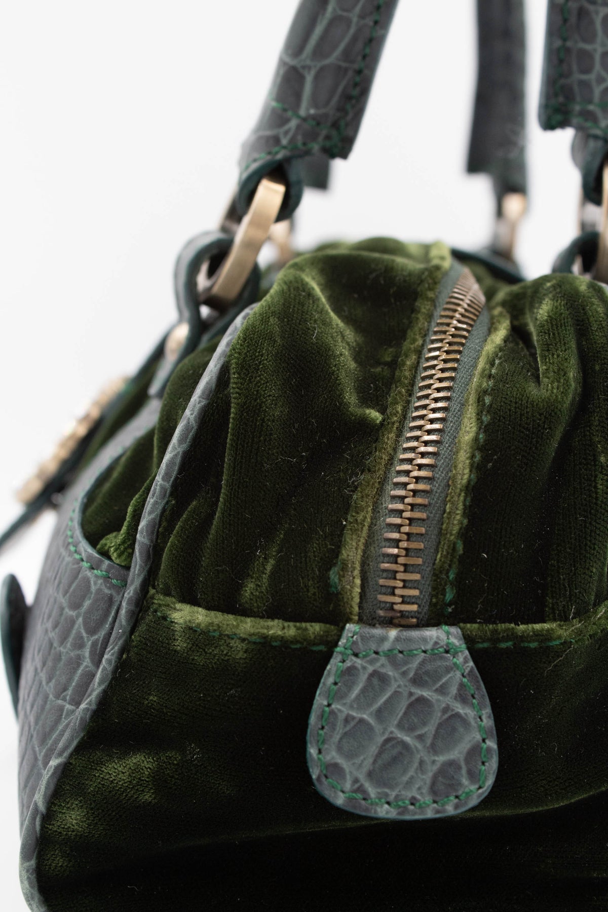 Valentino Green Leather and Velvet Purse Crystal V Logo 2009-10