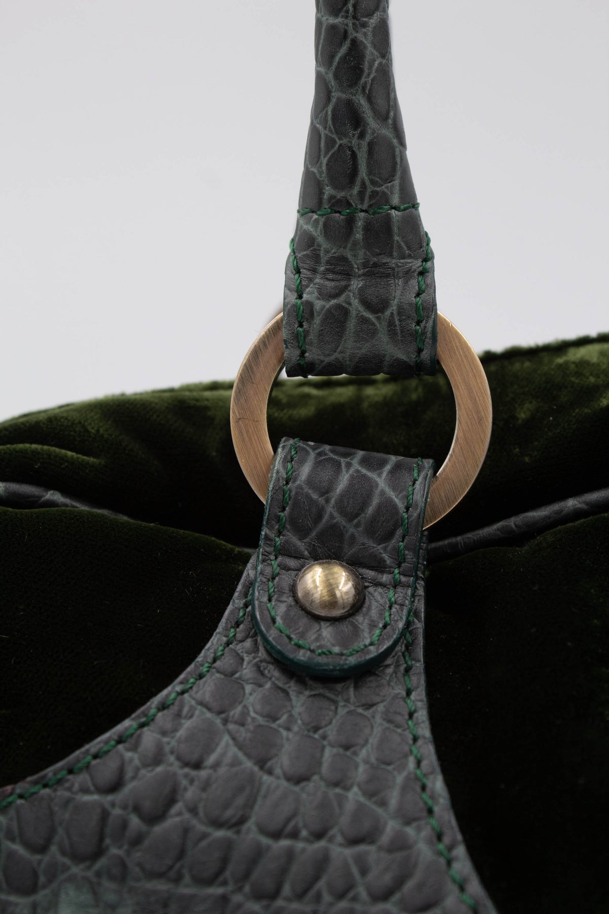 Valentino Green Leather and Velvet Purse Crystal V Logo 2009-10