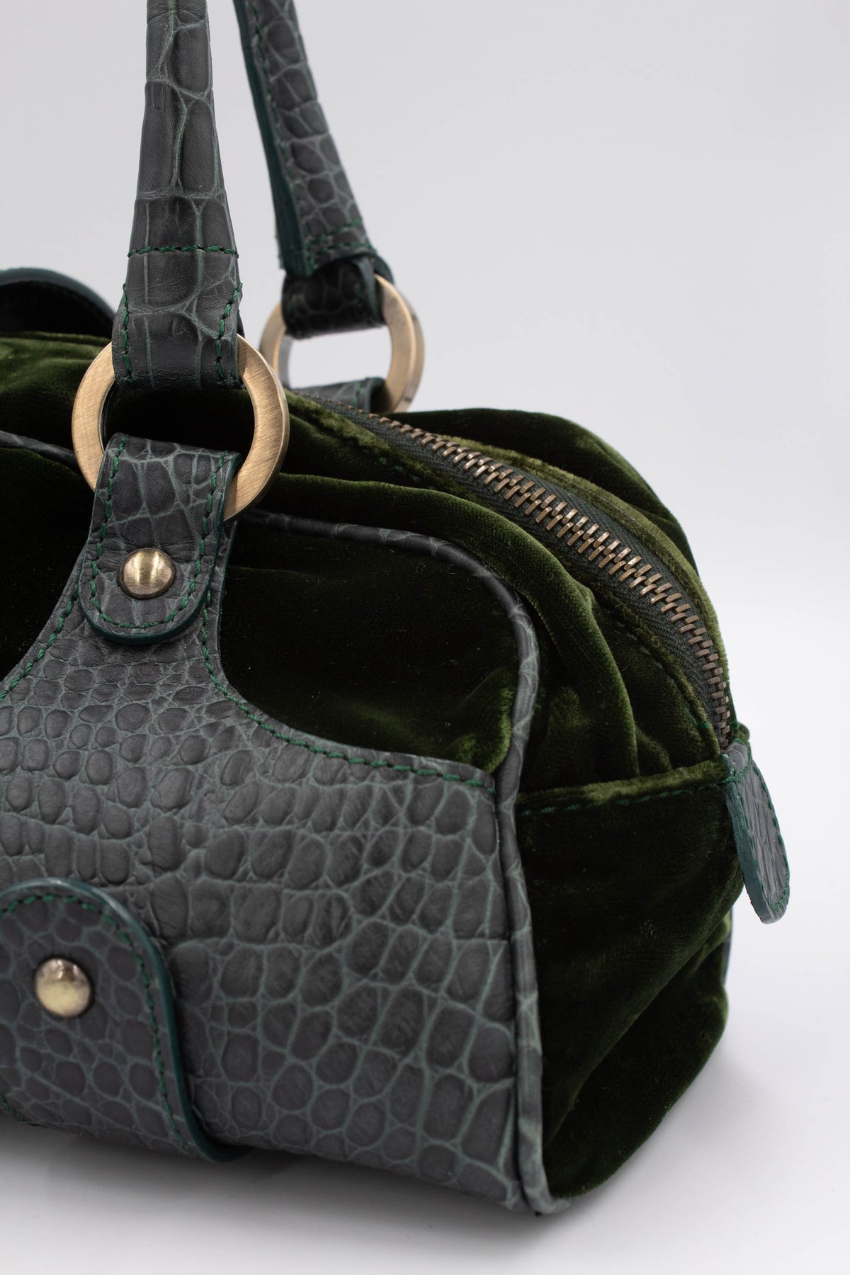 Valentino Green Leather and Velvet Purse Crystal V Logo 2009-10