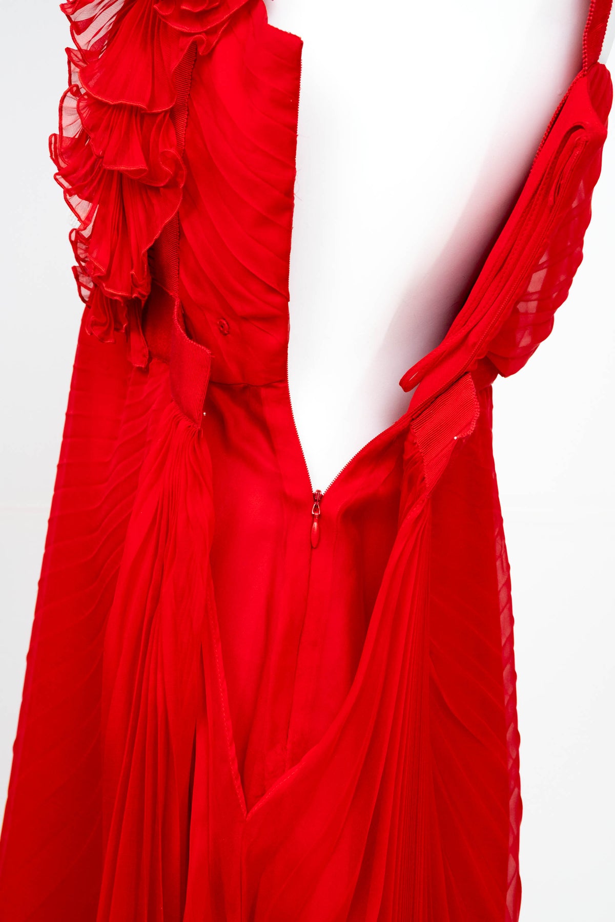 Valentino Red Chiffon Pleated Mini Dress Size 6
