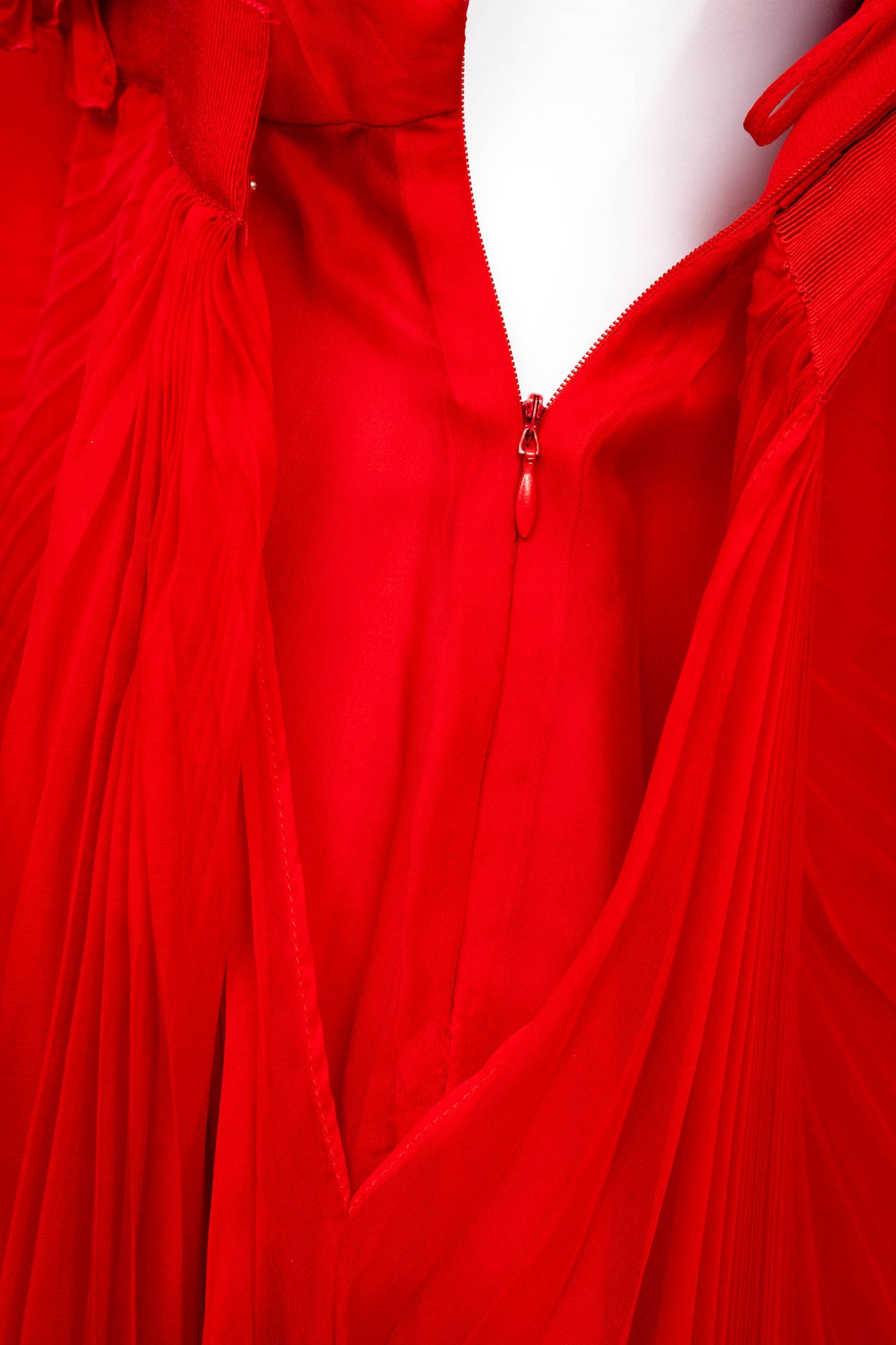 Valentino Red Chiffon Pleated Mini Dress Size 6