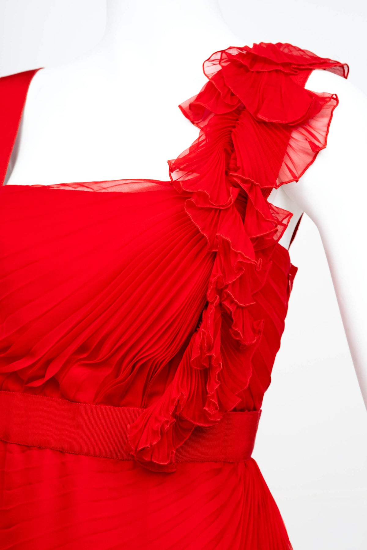 Valentino Red Chiffon Pleated Mini Dress Size 6