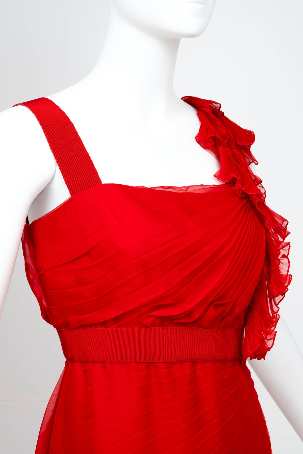 Valentino Red Chiffon Pleated Mini Dress Size 6