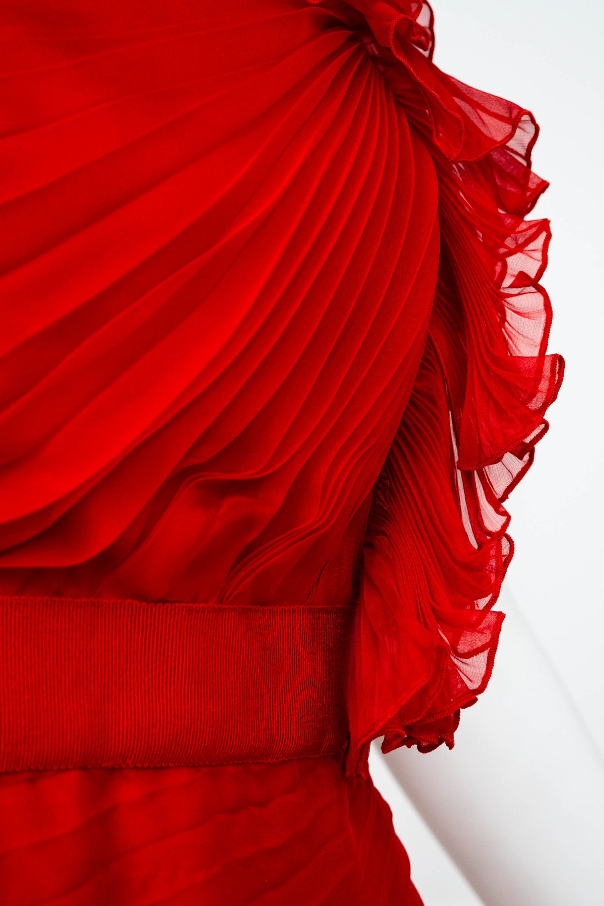 Valentino Red Chiffon Pleated Mini Dress Size 6