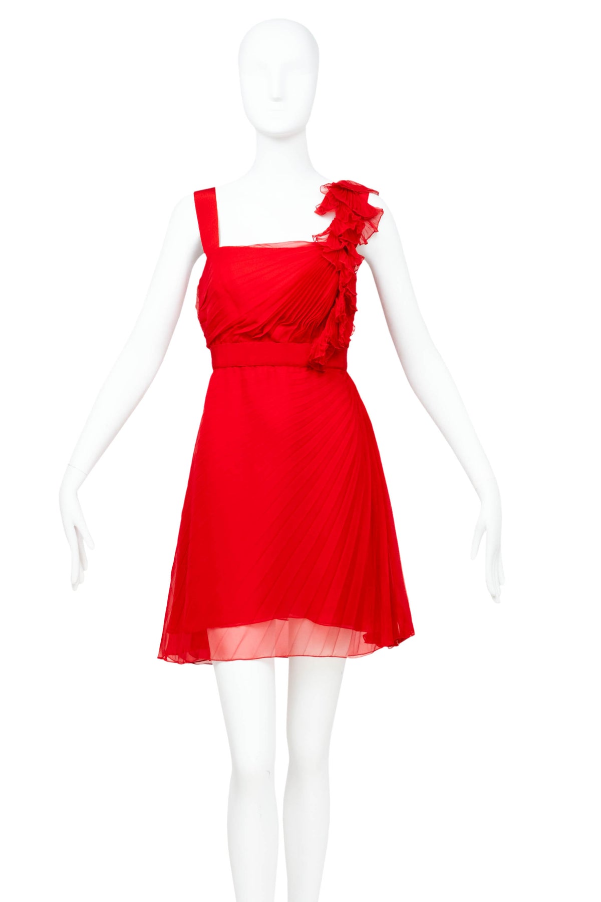Valentino Red Chiffon Pleated Mini Dress Size 6