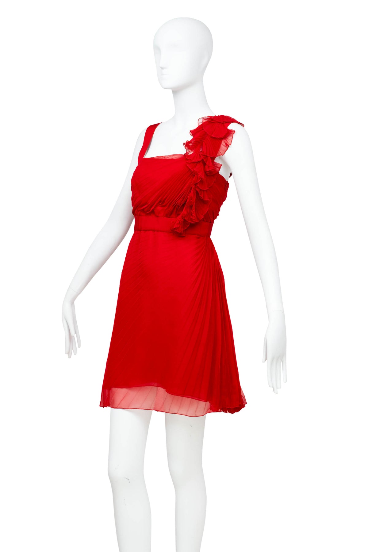 Valentino Red Chiffon Pleated Mini Dress Size 6