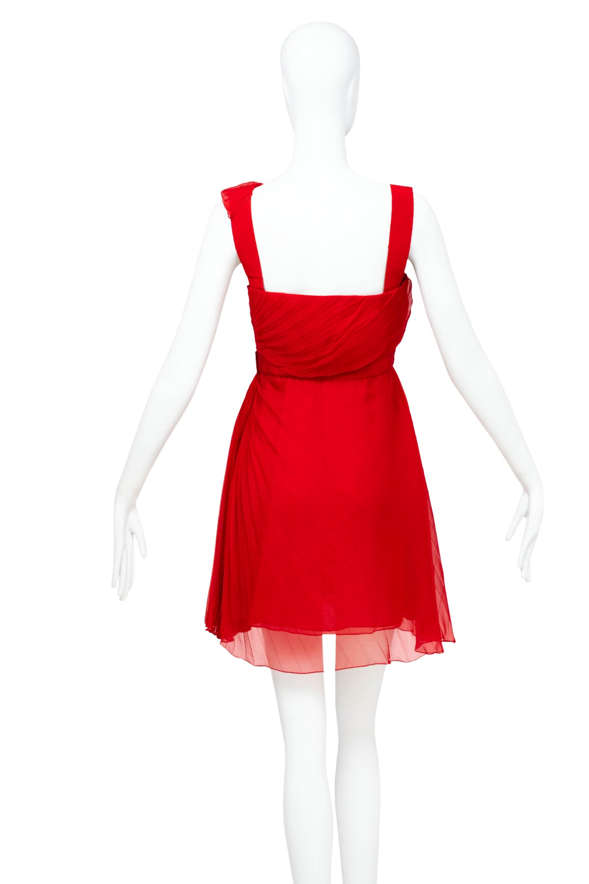 Valentino Red Chiffon Pleated Mini Dress Size 6