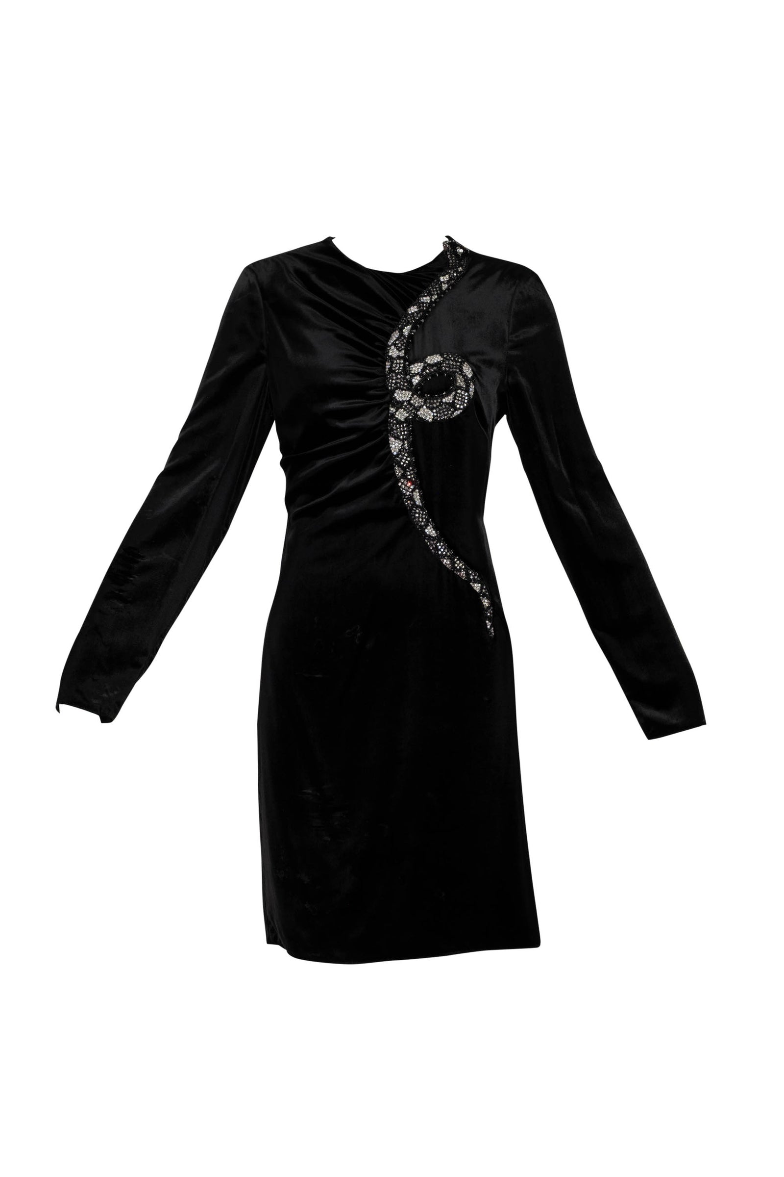 Valentino 1971 Black Velvet Mini Dress With Jewel Snake Dress Size 44/8